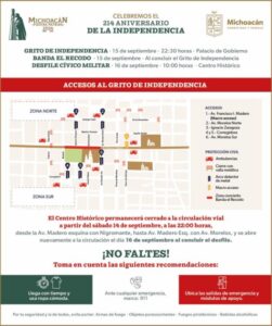 Estos son los cierres viales por las fiestas patrias en el Centro Histórico de Morelia-Morelia Informativo