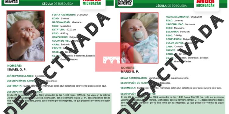 Desactiva FGE Alerta Amber por desaparición de dos niños de 2 meses de edad-Morelia Informativo