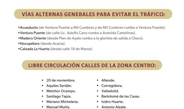 Conoce los cierres y vías alternas por el desfile del 20 de noviembre en el Centro de Morelia: SSP