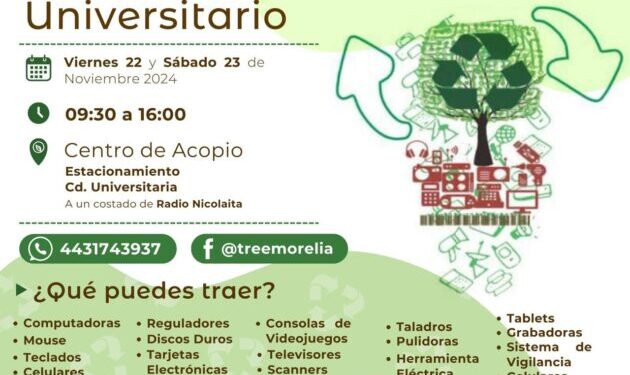 UMSNH realizará el Recoelectrón Universitario, súmate en favor del medio ambiente