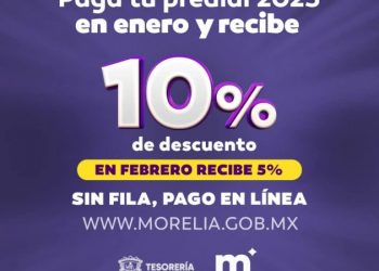 Continúa Gobierno de Morelia con el 10 por ciento de descuento en el pago del Predial