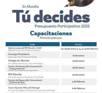 Inician las capacitaciones ciudadanas para el Presupuesto Participativo Morelia 2025