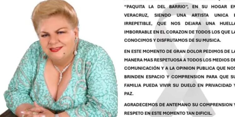 Fallece Paquita la del Barrio a los 77 años