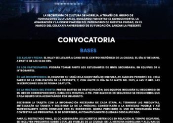 SeCultura Municipal invita al rally de conocimientos ‘Morelia, mi Patrimonio