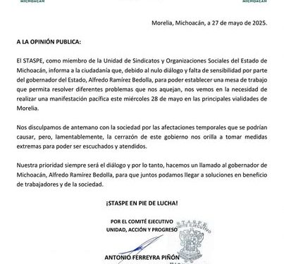 Anuncian jornada de movilizaciones sindicales en Morelia; prevén bloqueos viales