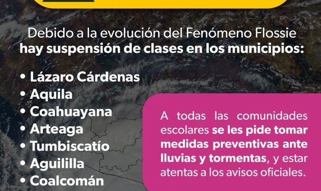 Por Tormenta Tropical Flossie se suspenderán clases en 8 municipios
