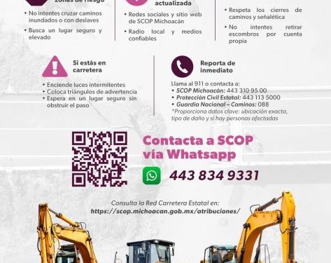 SCOP activa línea para reportar deslaves en carreteras por lluvias