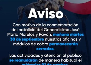 Suspensión de labores en oficinas y módulos de cobro del Ooapas el 30 de septiembre