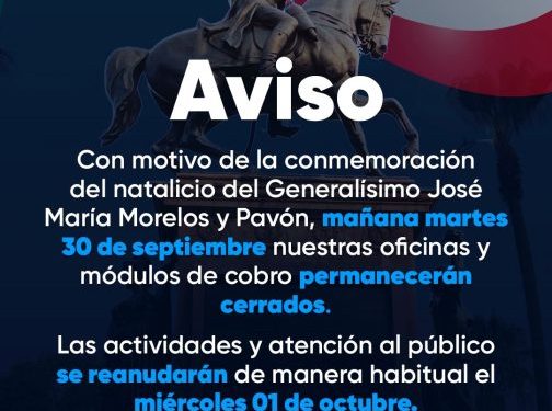 Suspensión de labores en oficinas y módulos de cobro del Ooapas el 30 de septiembre