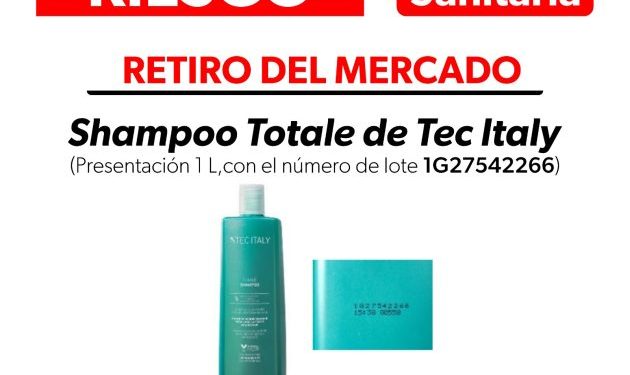 SSM alerta sobre retiro de lote contaminado de Shampoo Totale de Tec Italy