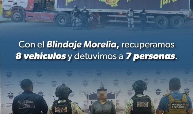 En operativo Blindaje Morelia, 7 detenciones y 8 vehículos recuperados en últimas horas: SSP