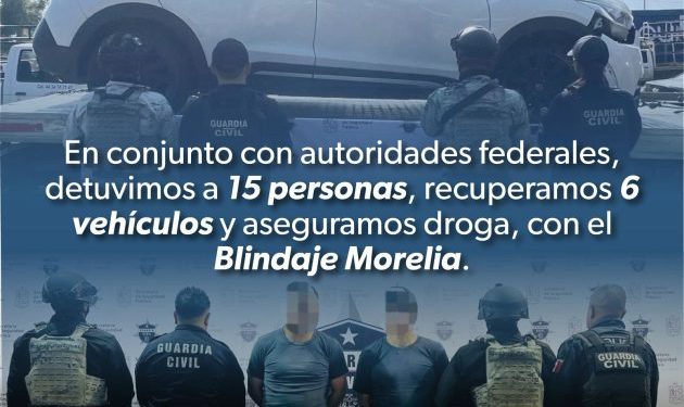 En blindaje Morelia,  15 detenidos y 6 unidades aseguradas durante las últimas horas: SSP