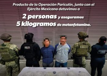 Dos detenidos con 5 kilogramos de metanfetamina en Morelia: SSP