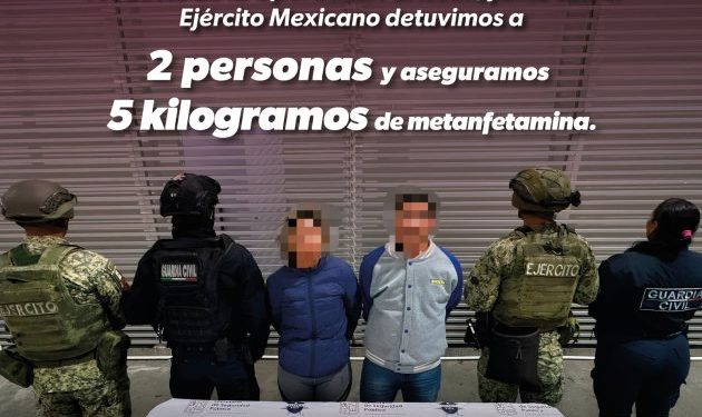 Dos detenidos con 5 kilogramos de metanfetamina en Morelia: SSP