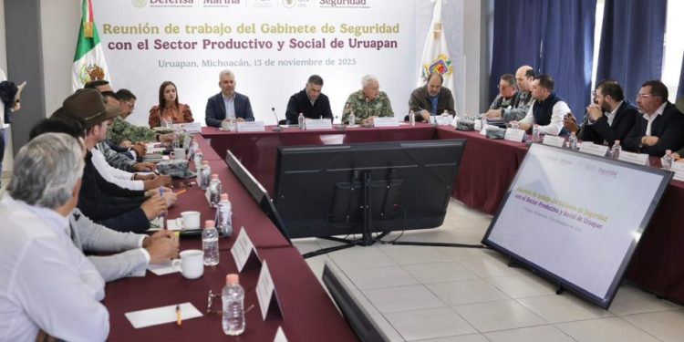 Dentro del Plan Michoacán, acuerdan plan región Uruapan Harfuch, Bedolla y Quiroz