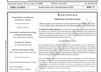 Publican Decreto que pone fin a multas de tránsito en Michoacán