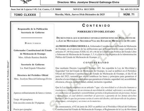 Publican Decreto que pone fin a multas de tránsito en Michoacán