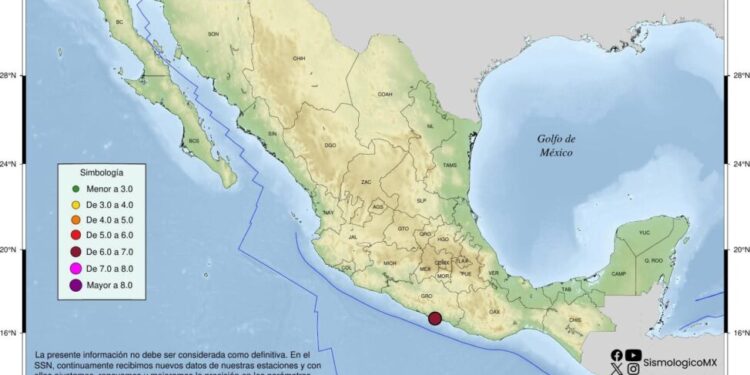Sismo de 6.5  se registró al Suroeste de San Marcos, Gro.