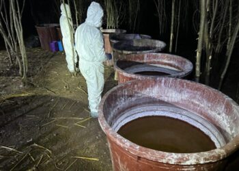 Guardia Nacional y Ejército Mexicano inhabilitaron un laboratorio clandestino y aseguraron 3,500 litros de metanfetamina en Nocupétaro