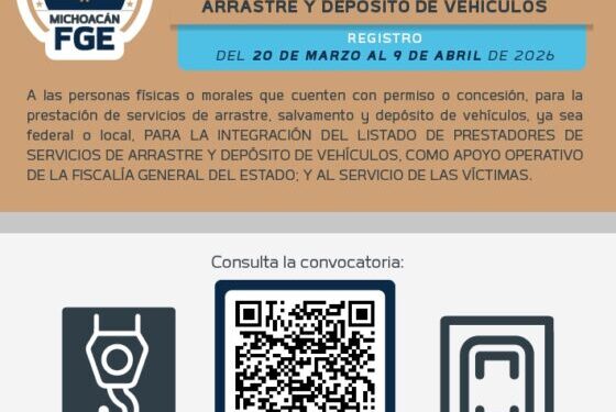 Emite Carlos Torres Piña convocatoria para integrar listado de prestadores de servicios de arrastre y depósito de vehículos, en apoyo a la FGE