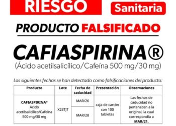 Alerta Cofepris por falsificación de Cafiaspirina®️; exhortan a la población a no consumirla